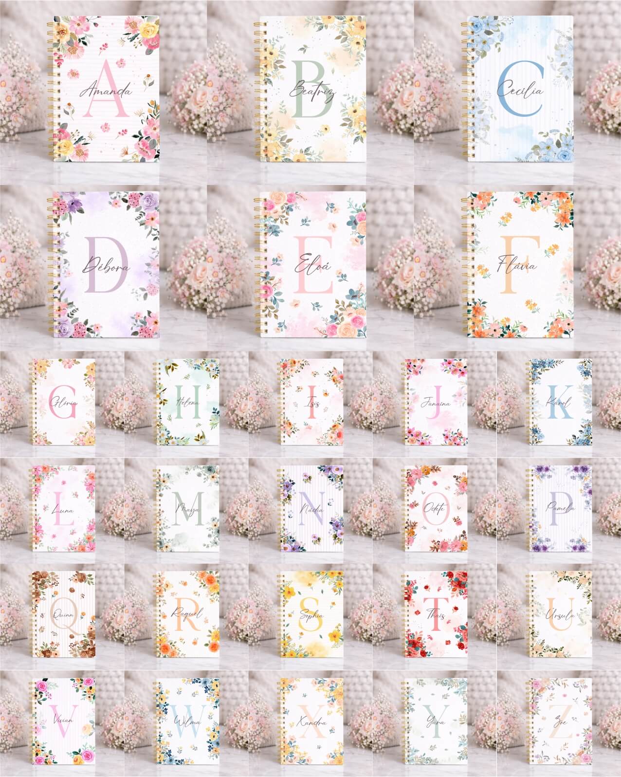 Vintage - Kit Agenda Alfabeto Floral V5