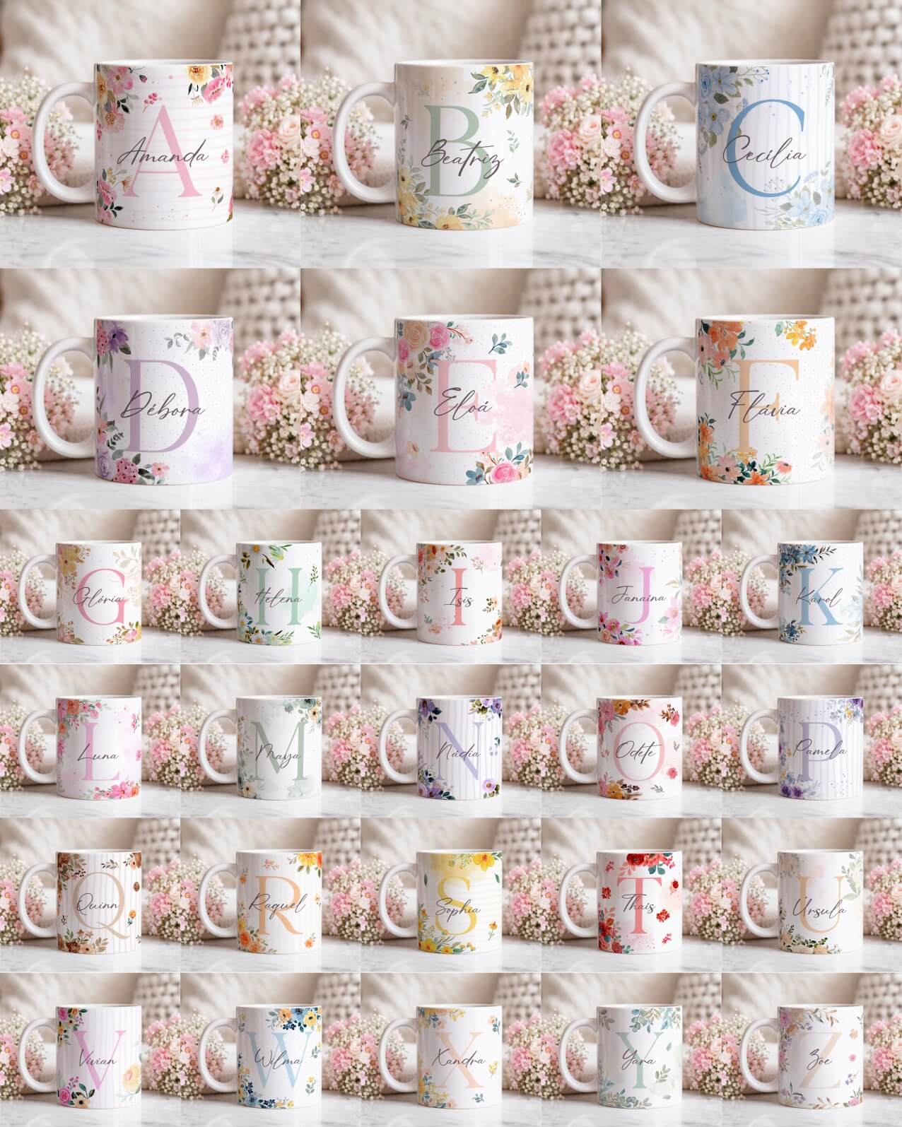 Vintage - Kit Caneca Alfabeto Floral V5