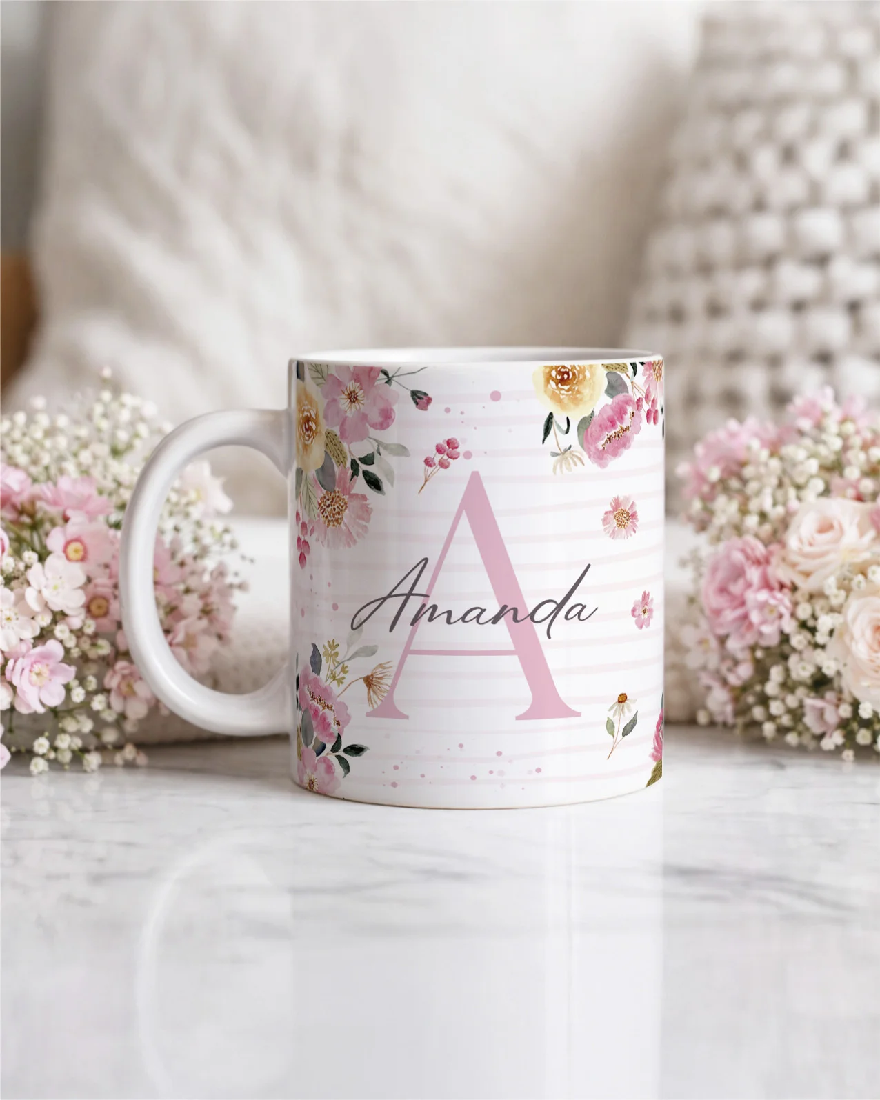 Vintage - Kit Caneca Alfabeto Floral V5 A