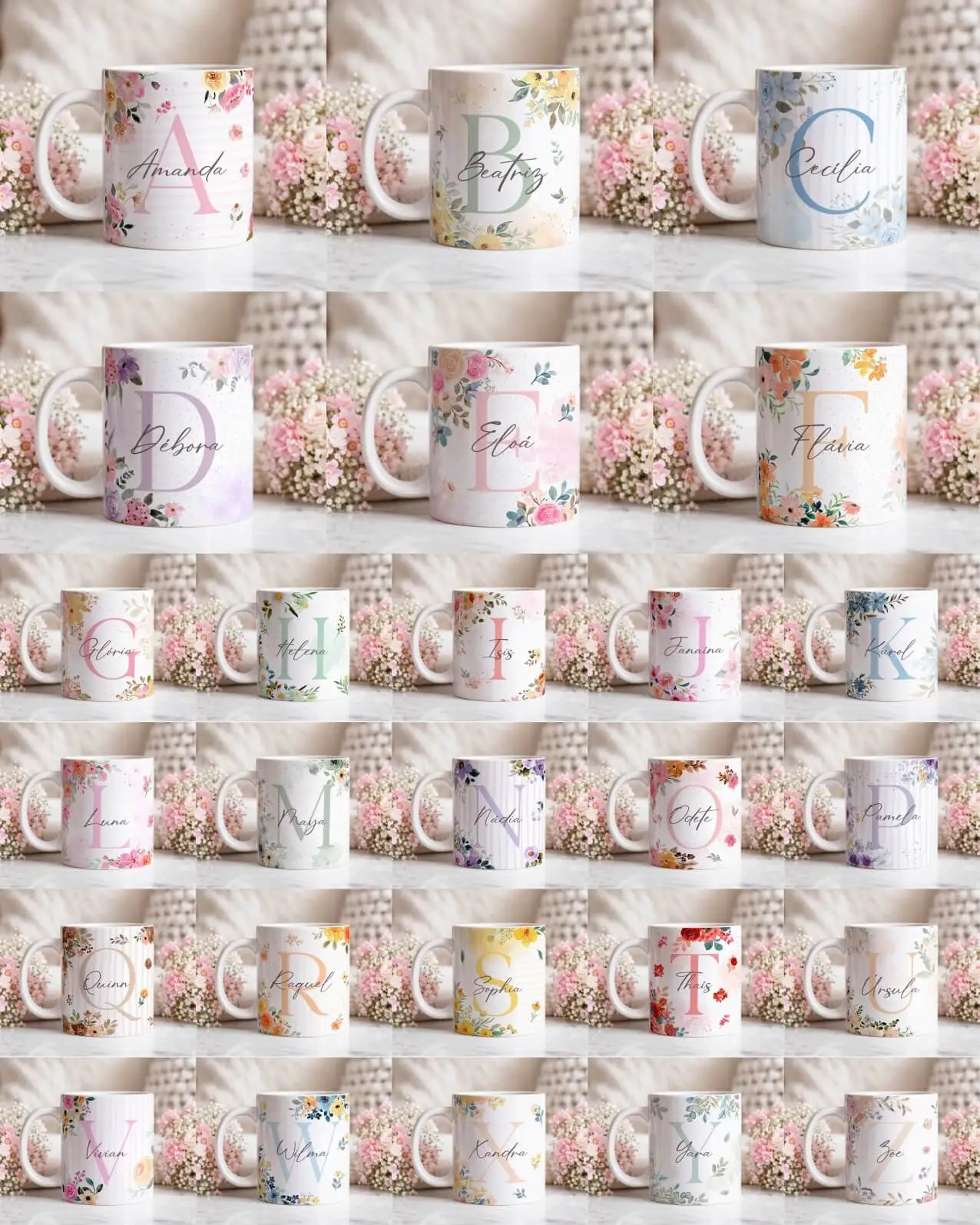 Vintage - Kit Caneca Alfabeto Floral V5